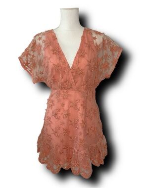 Native Daughter Peach Star Lace Overlay Mini Dress Pastel Goth Whimsycore